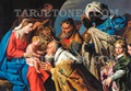 Tarjeta de Navidad horizontal con la Adoración de los Reyes Magos de Matthias Stomer, modelo 82