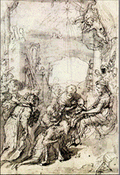 Tarjeta de Navidad con La Adoración de los Magos, dibujo de Federico Zuccari del Victoria and Albert Museum, modelo 22