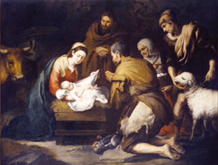 Tarjeta de Navidad con La Adoración de los Pastores de Murillo, del Museo del Prado, modelo 39