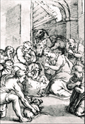 Tarjeta de Navidad con la Adoración de los Pastores, dibujo de Giovanni Battista Ricci del Teylers Museum, modelo 21