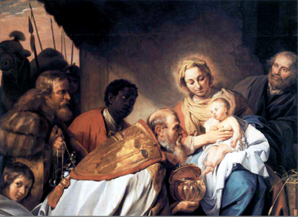 Tarjeta de Navidad con La adoración de los Reyes Magos de Jan de Bray, de 1674, modelo 72