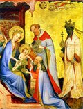 Tarjeta de Navidad con la Adoración de los Reyes Magos, obra de Utrecht del siglo XV, modelo 50