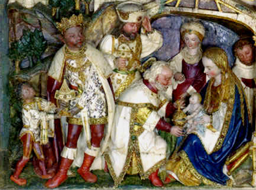 Tarjeta de Navidad con la Adoración de los Reyes Magos del retablo de Santa María de El Paular, modelo 53