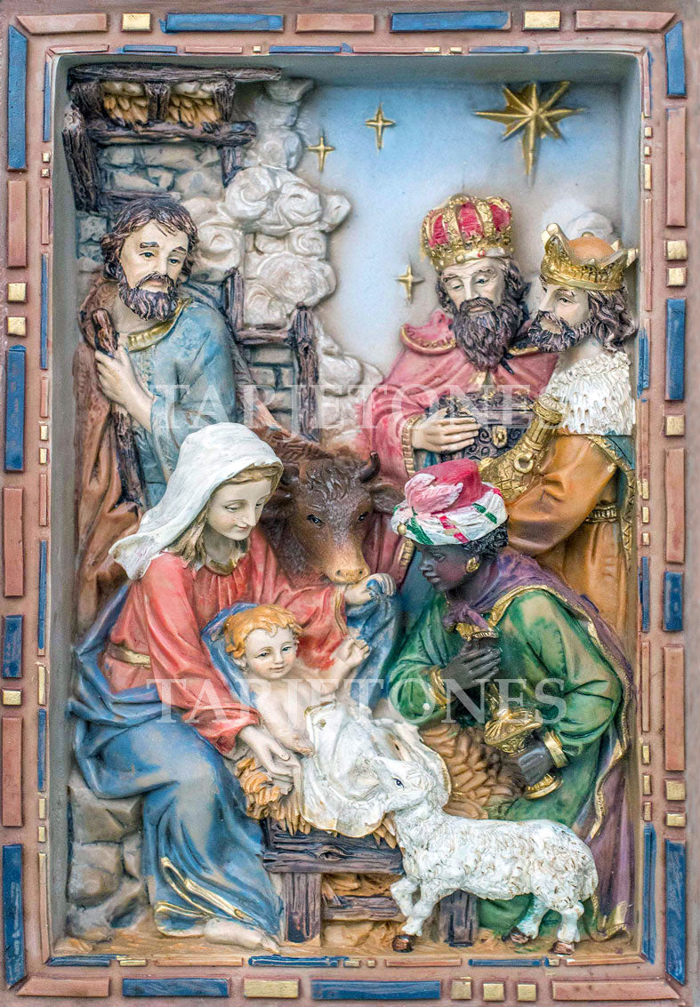 Tarjeta de Navidad con un bajorrelieve de la Epifanía y la adoración de los Reyes Magos, modelo 78