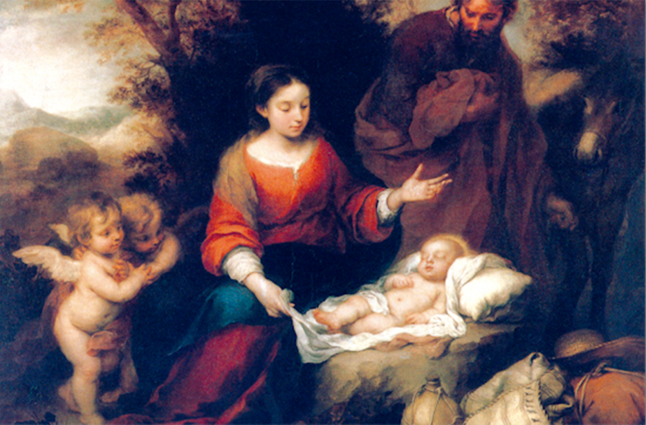 Tarjeta de Navidad con el Descanso en la huida a Egipto de Murillo, del Museo del Ermitage, modelo 38