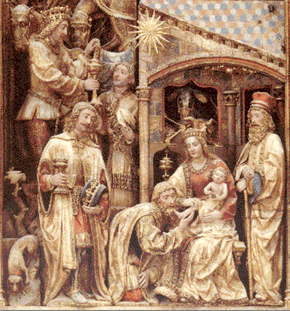 Tarjeta de Navidad desplegable con la escena de la Epifanía del retablo de La Seo de Zaragoza, modelo 27