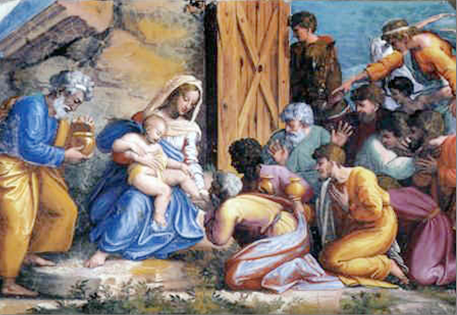 Tarjeta de Navidad con la Epifanía de Giovanni da Spoleto en las Logias Vaticanas, modelo 56