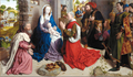 Tarjeta de Navidad apaisada con la Epifanía de Hugo van der Goes, óleo sobre tabla de hacia 1470, modelo 63