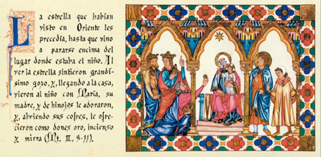 Tarjeta de Navidad apaisada con el Evangelio de la Epifanía según San Mateo y los Reyes Magos, modelo 11