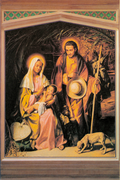 Tarjeta de Navidad con la Huida a Egipto de la Sagrada Familia, óleo de Armando Pareja, modelo 02