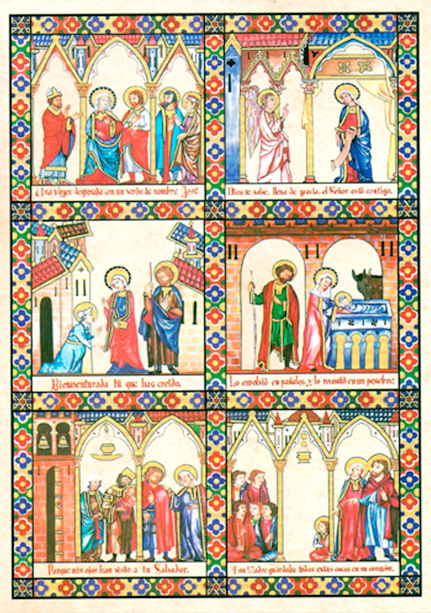 Tarjeta de Navidad con el retablo de los cinco Misterios Gozosos del Rosario, modelo 09