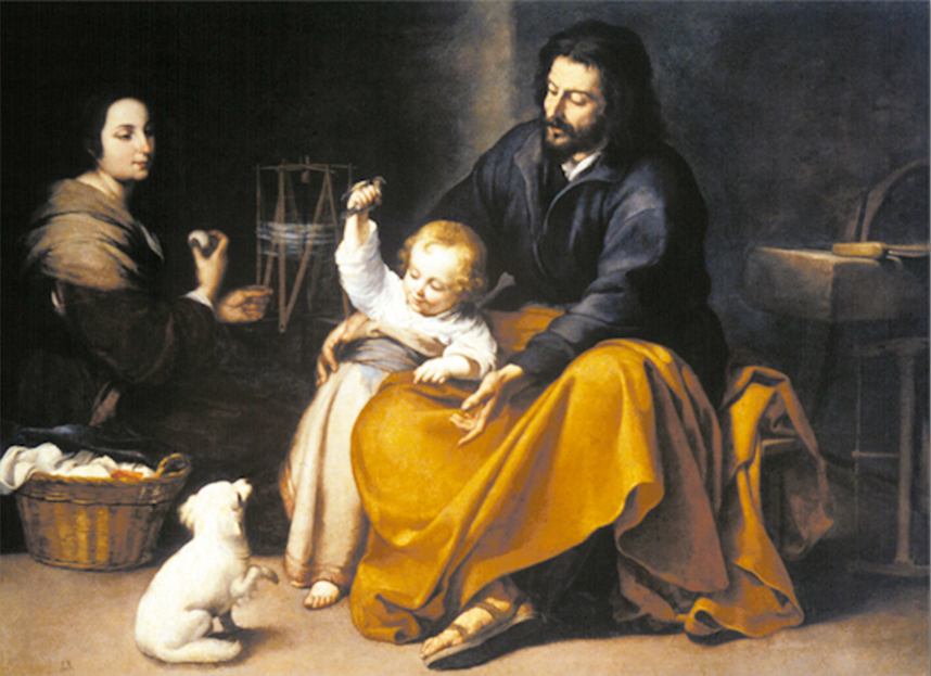 Tarjeta de Navidad con La Sagrada Familia del pajarito de Murillo, del Museo del Prado, modelo 37