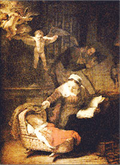 Tarjeta de Navidad con La Sagrada Familia de Rembrandt, del Museo del Ermitage de San Petersburgo, modelo 24
