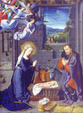 Tarjeta de Navidad con la tabla central del tríptico de la Natividad de Gerard David, modelo 77