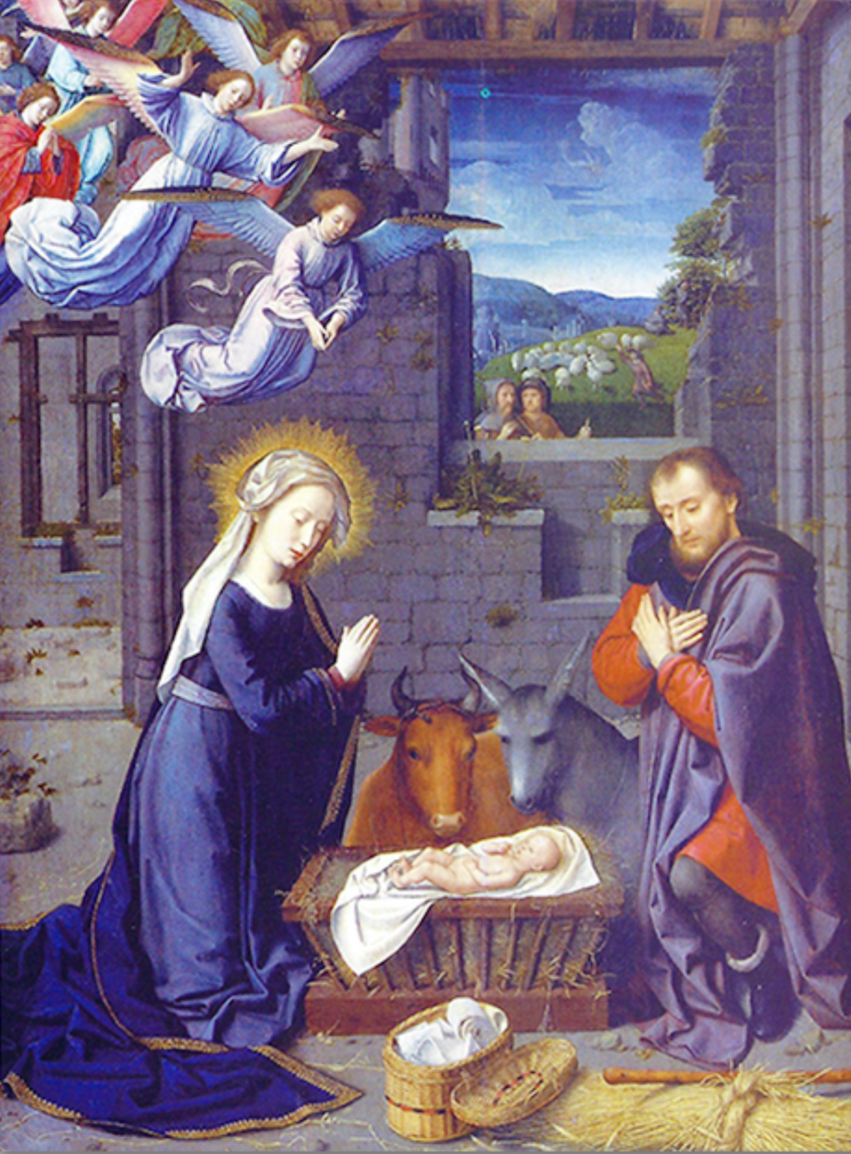 Tarjeta de Navidad con la tabla central del tríptico de la Natividad de Gerard David, modelo 77