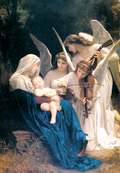 Tarjeta de Navidad con La Vierge aux Anges de William Bouguereau, la Virgen rodeada de ángeles músicos, modelo 35