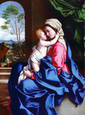 Tarjeta de Navidad con La Virgen y el Niño abrazándose, de Sassoferrato, de la National Gallery de Londres, modelo 71